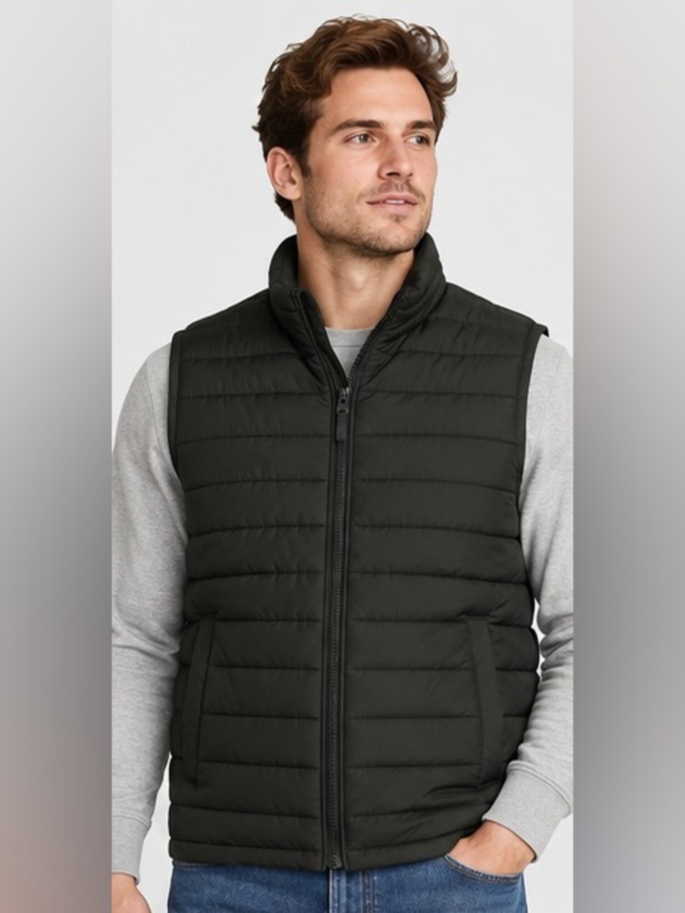 GAP Lightweight Quilted Puffer Vest Large in Black Grass